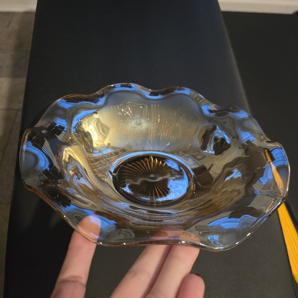 Vintage Depression Glass Jeannette Iris Herringbone Iridescent 12 Serving Bowl - Picture 5 of 9